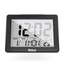Mebus 25739 Digital Alarm Clock with Extra Large Display and Temperature Display, Easy to Read Alarm Clock, Snooze, Button Lighting, Clap & Snip, Colour: Black