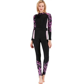 Micosuza Women's One Piece Dive Skin Suit Lycra Long Legs Long Sleeves Swimsuit for Snorkeling Surfing Kayaking