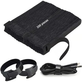 200 Piezas Cinchos de Tela Ajustables, Organizador de Cables, Ataduras de Cables Reutilizables, Velcr para Cables Organizer, Sujeta Cables, Bridas para Cables (12 * 150MM) 200 piezas, negro, ajustables, autoadhesivo, para cables de computadora, audio, TV