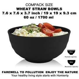 Homienly 60 OZ Salad Bowls,Large Soup Bowls Set of 8,Wheat Straw Bowl Sets,Unbreakable Large Serving Bowls,Big Cereal Bowl for Kitchen, Salad, Soup, Microwave and Dishwasher Safe Bowl - Black