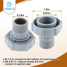 Swimming Pool Drain Fitting Connects Compatible with Coleman Pools, ID1.5-inch OD1.0-inch Internal Thread 3/4 inch Female Connects to Bottom of Pool (2Pcs)