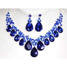 Unbranded Royal Blue Bridal Rhinestone Crystal Necklace Teardrop Earring Set Wedding 18368