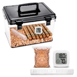 Cigar Humidor Modern Clear Humidor Spanish Cedar Rolls Cigar Case Box Acrylic Plastic Portable Handheld Airtight Display Container Holds 70-100 Cigars with Hygrometer and Humidifier