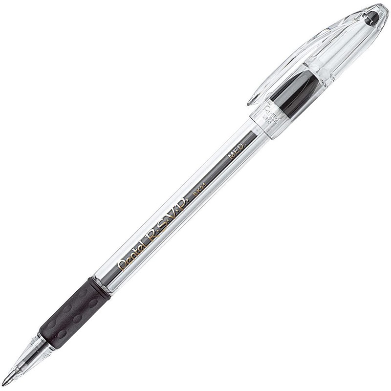 Pentel RSVP Ballpoint Pen, (1.0mm), Medium Line, Black Ink, 12