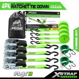 XSTRAP STANDARD Ratchet Tie Down Straps 4 Pk 15Ft- 500 Lbs Load Cap- 1500 Lb Break Strength-Cargo Straps for Moving Appliances, Lawn Equipment, Motorcycle
