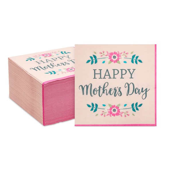 Servilletas de papel desechables de Happy Mother's Day, paquete de 150 servilletas de papel de 2 capas, diseño floral rosa, regalos de fiesta del día de la madre, color rosa, 33 x 33 cm