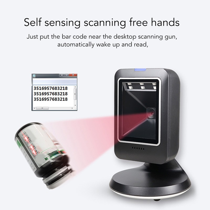 2D Hands Free Barcode Scanner QR Barcode Omnidirectional USB Wired