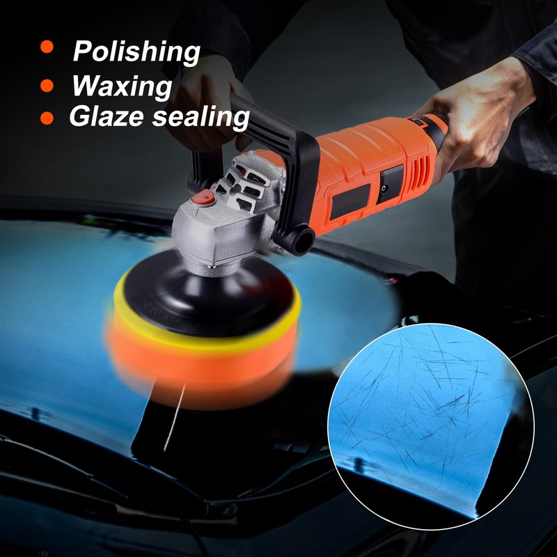 Buffer Polisher, Car Detailing Machine with Variable 7 Speeds Control,