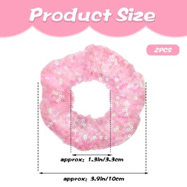 Embellished Sparkly Pink Crystal Scrunchie Hair Tie 2 Pack Pink Sequins Scrunchies Elastic Hair Bands Ropes Ponytail Holder Accessory for Women Thick Curly Hair -Large(Pink)