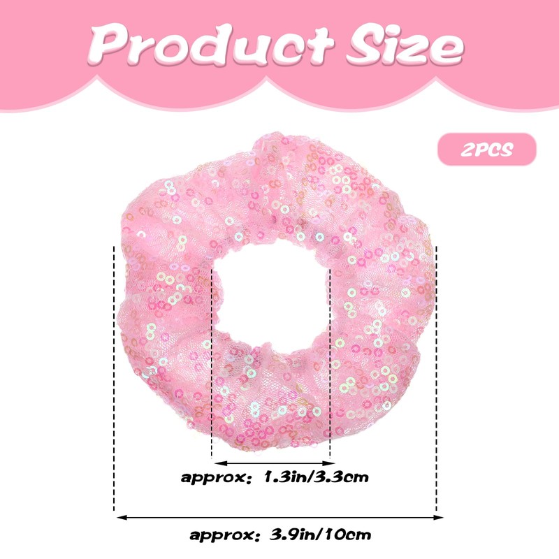 Embellished Sparkly Pink Crystal Scrunchie Hair Tie 2 Pack Pink