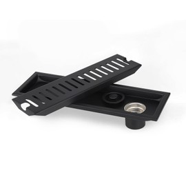 LALAGO Rectangular Floor Drain, 30 cm Drain Strainer, Black Stainless Steel Floor Drain Odour Trap, Odour-Inhibiting Shower Drain Channel, Floor Drain Shower with Double Filter, Hair Strainer Edge