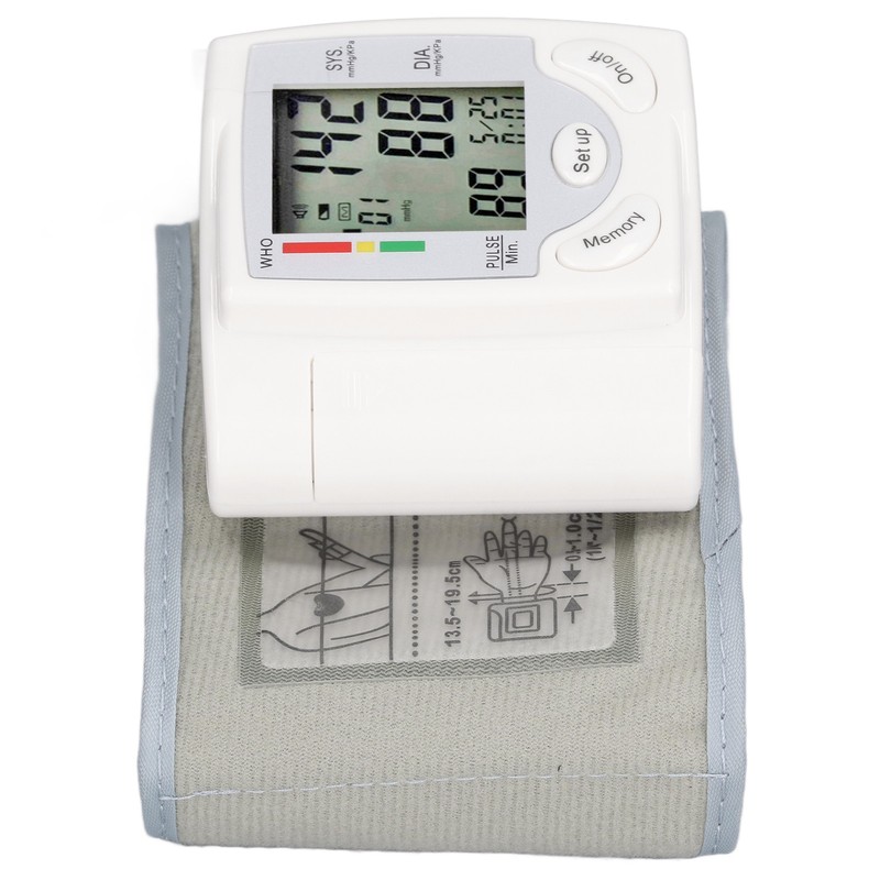 Wrist Blood Pressure Monitor Adjustable Cuff Large LCD Display Digital
