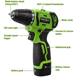 MAITHEUO 18V Brushless Cordless Drill Kit with 2 Batteries, Fast Charger, 3/8" Keyless Chuck, 20+1 Torque Settings, 2-Speed for DIY & Home Projects​