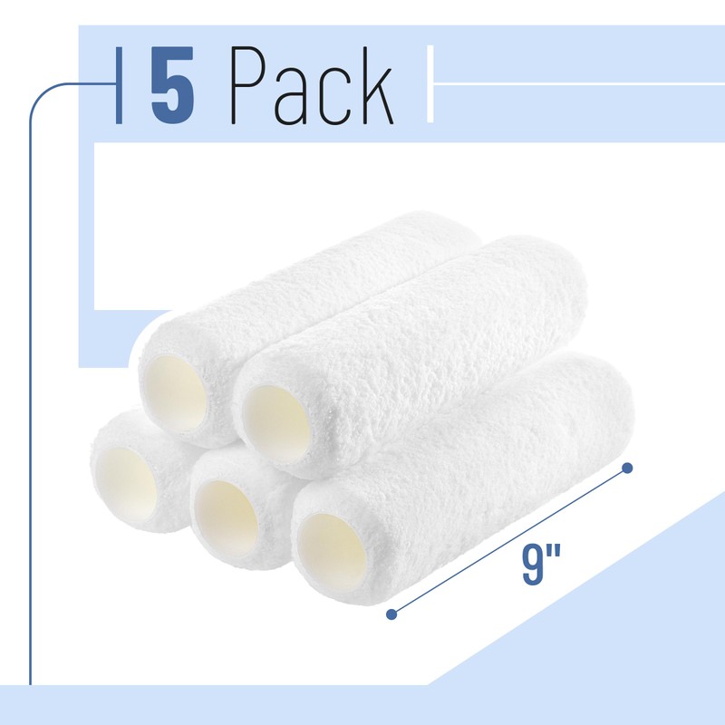 Bates- Paint Roller Covers, 9", 5 Pack, White, Covers for
