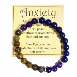 Yspokfay Natural Healing Stone Bead Bracelet Anxierty Protection Evil Eye Spiritual Crystal Beads Bracelet Gemstone Stretch Bracelet with Meaning Card-Anxiety