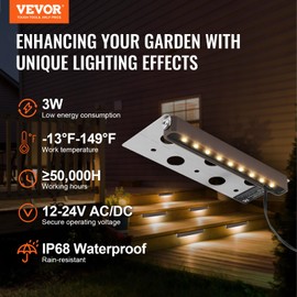 VEVOR LED Hardscape Lighting, 6.8 Inch Retaining Wall Lights, 3W 12V-24V AC/DC Low Voltage Paver Light, IP68 Waterproof Outdoor Step Lights, 3000K Swivel Hardscape with Connectors (8 Pack Soft White)