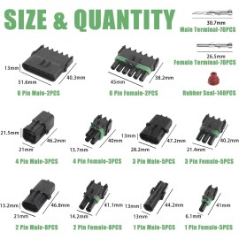 329PCS Weather Pack Connectors Kit, 23 Sets Waterproof Connector 1/2/3/4/6 Pin A