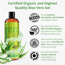 Aloe Vera Gel - 99% Organic, 12 Oz - No Xanthan, So It Absor