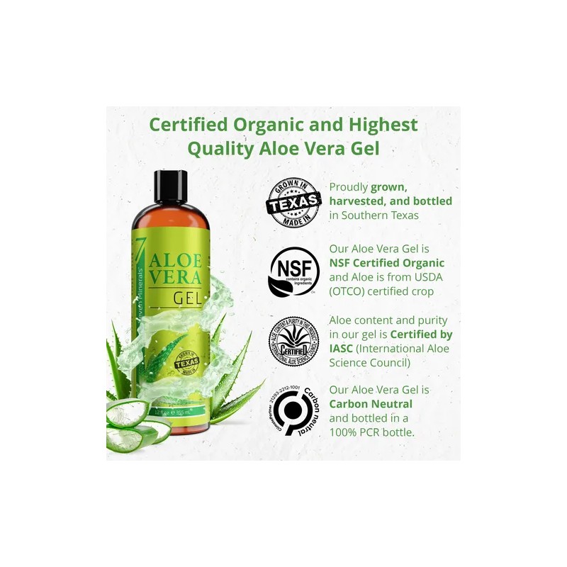 Aloe Vera Gel - 99% Organic, 12 Oz - No