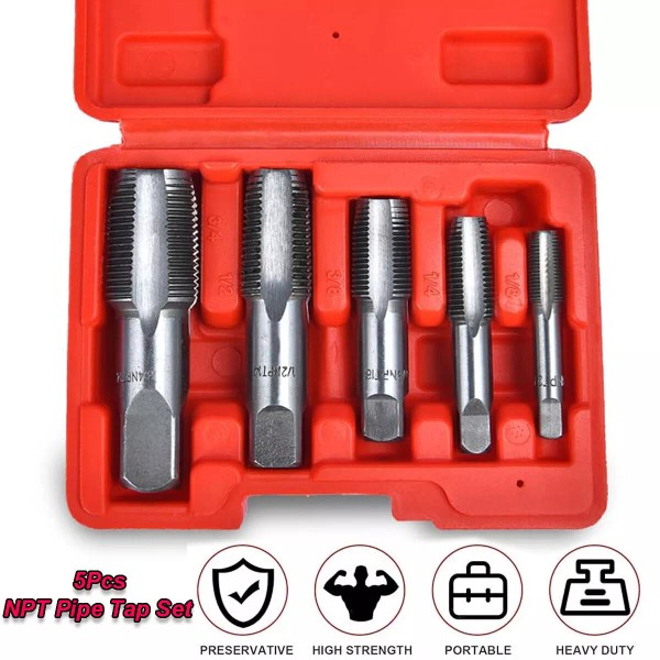 Unbranded 5 Pcs Carbon Steel NPT Pipe Tap Set 1/8",1/4",3/8"