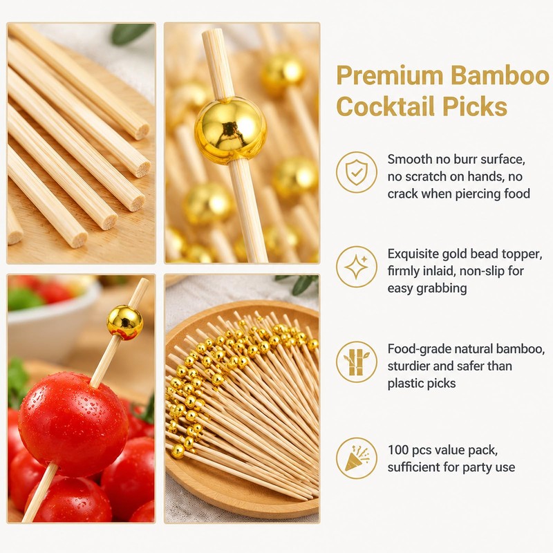 Cocktail Sticks 12cm Wooden Toothpicks Party Picks 100 Pack