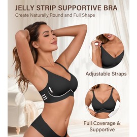 DEANGELMON Seamless Bras for Women No Underwire Comfortable Push Up Bra V Neck Wireless Bralette Full Coverage Wire Free Black Medium