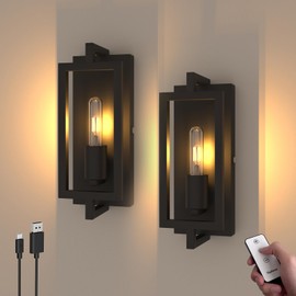 ThyFenno Vintage Battery Operated Wall Lights with Remote Control, Dimmable Wall Sconce Faux Candle Holder Design No Wire Easy Install, Rechargeable Wall Lamp for Living Room Bedroom Hallway Farmhouse