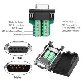 YACSEJAO 1 Pair DB9 Breakout Connector RS232 D-SUB 9-Pin Port Male+Female Serial Solderless Adapter Terminal Connector Signal Module with Case (B, Long Bolts)