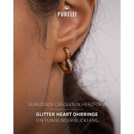 PURELEI® Glitter Heart Earrings - Women's Earrings Made of Durable Stainless Steel - Waterproof Earrings Women - 16 x 17 mm Size - Fashion Jewellery for Your Individual Look, Stainless Steel