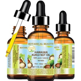 Botanical Beauty KUKUI NUT Oil 100% Pure Natural Virgin Unrefined Cold-Pressed Carrier Oil 1 Fl Oz 30 ml for Face, Skin, Body, Hair, Lip, Nails. Rich in Vitamin E