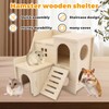 POMFAEE Wooden Dwarf Hamster House, Hamster Tiny House Hideout, Hamster