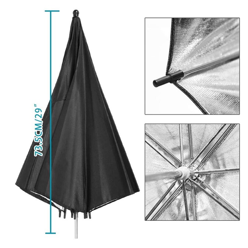 Reflective Umbrella 2 x 43" Photo Studio Black Silver Photography