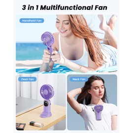 coldSky Portable Handheld Fan, 4000mAh Battery Operated 3 in 1 Multifunction Personal Travel Fans with Digital Display, 90° Foldable Desk Fan with Base, 5 Speed Lash Fan for Makeup/Commute/Office