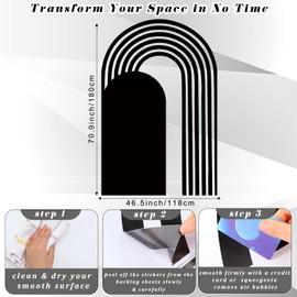 Black Arch Wall Decal Large Boho Arch Stripe Wall Decal Modern Minimalism Abstract Geometric Retro Peel and Stick Wall Decals for Bedroom Bed Sofa TV Cabinet 70.9 x 46.5 Inch(Black)