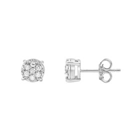 Beyond Brilliance 1/4 Carat Round Natural Cluster Diamond Stud Earrings for Women | 10K White Gold Earirgns with Push Back | Fine Jewelry for Her | Gift Box Included