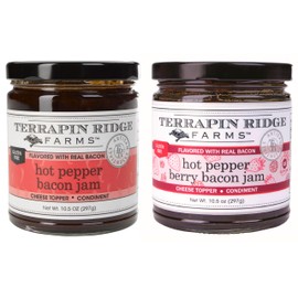 Terrapin Ridge Farms Hot Pepper & Hot Pepper Berry Bacon Jam Set – Perfect for Appetizers, Grilled Meats, and More – Two 10.5 oz Jars of Sweet & Spicy Bacon Jams