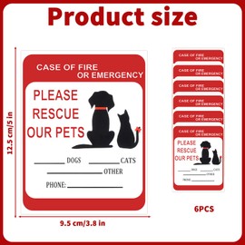 6 PCS Pet Emergency Sticker for Window, Pet Fire Rescue Sticker for Window and Car, in Case of Fires or Emergency Please Rescues Our Pets Stickers, 5x4 Inch