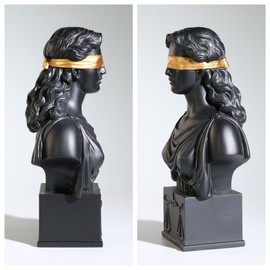 ShineOnAngel Lady Justice Bust Statue, Scales of Justice Goddess Bust Greek Roman Sculpture Black with Gold Blindfold, 8.5 Inch, Law Office Decor Lawyers Gift (Black&Gold)