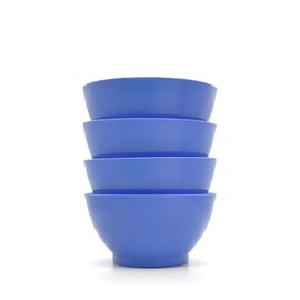 CaliBowl Non-Spill Plastic Bowl Set - 20oz Reuseable Kitchen Bowls with Concave Inner Lip and Non-Slip Base - For Cereal, Soups, Salads, Pasta and Serving - Set of 4 - Blue