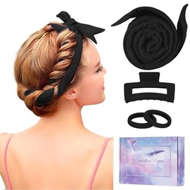 Flylipu Diadema rizadora sin calor, rizadores de pelo extra largos y suaves de 152 cm para dormir, para niñas con cabello largo y mediano (negro)