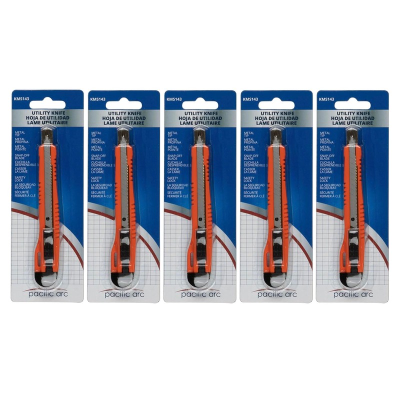 Set of 5 Metal Tip Utility Knives with Snap Off