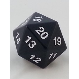 Jumbo d20 Counter - Opaque 55mm Dice: Black and White - Spindown