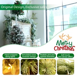 Joyhalo 6ft Flocked Christmas Garland Decorations with Lights Battery Operated Outdoor Prelit Christmas Garland for Mantle, Lighted Christmas Garland Indoor for Stairs Railing Fireplace