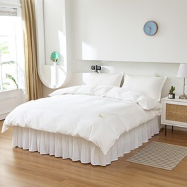 MEILA Wrap Around Bed Skirt Three Fabric Sides Elastic Dust Ruffled 14 Inch Tailored Drop,Easy to Install Fade Resistant-Natural White, Twin/Full (NWF-14)