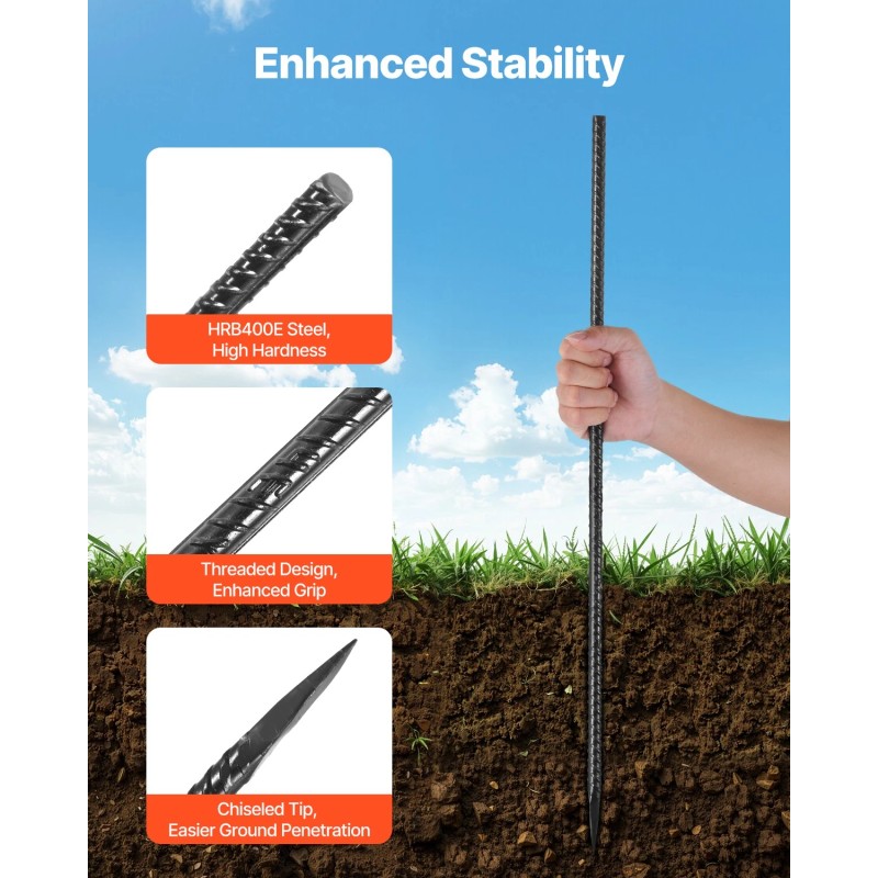 VEVOR 16-Inch 16 Pack Rebar Stakes Straight Galvanized Steel Ground