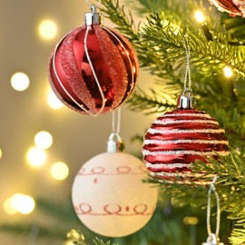 Valery Madelyn Christmas Ornaments Set, 16ct Candy Cane Red and White Shatterproof Christmas Ball Ornament Set, 2.36 Inch Assorted Decorative Hanging Tree Decoration Bulk for Xmas Holiday Decor