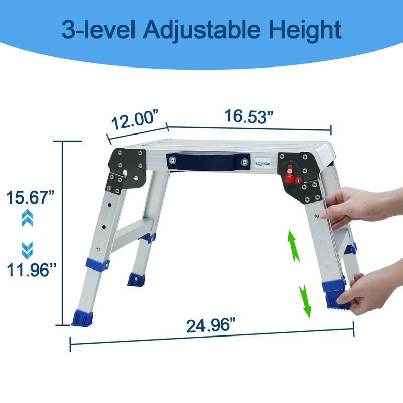 Loyoda Folding Step Stool for Adults, Aluminum Work Platform Adjustable