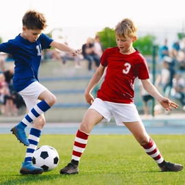 GINNI Kids Firm Ground Soccer Cleats Boys Girls Athletic Soccer Shoes Youth Outdoor Football Cleats Lightweight Breathable FG/AG Blue Size 5 Big Kid