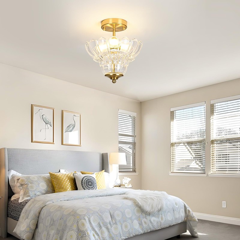 Rainzepher Vintage Gold Semi Flush Mount Light with Floral Class