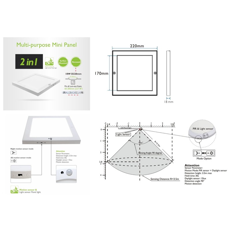 LED Sensor Panel Ceiling Light, 18W, warmwhite 3000K